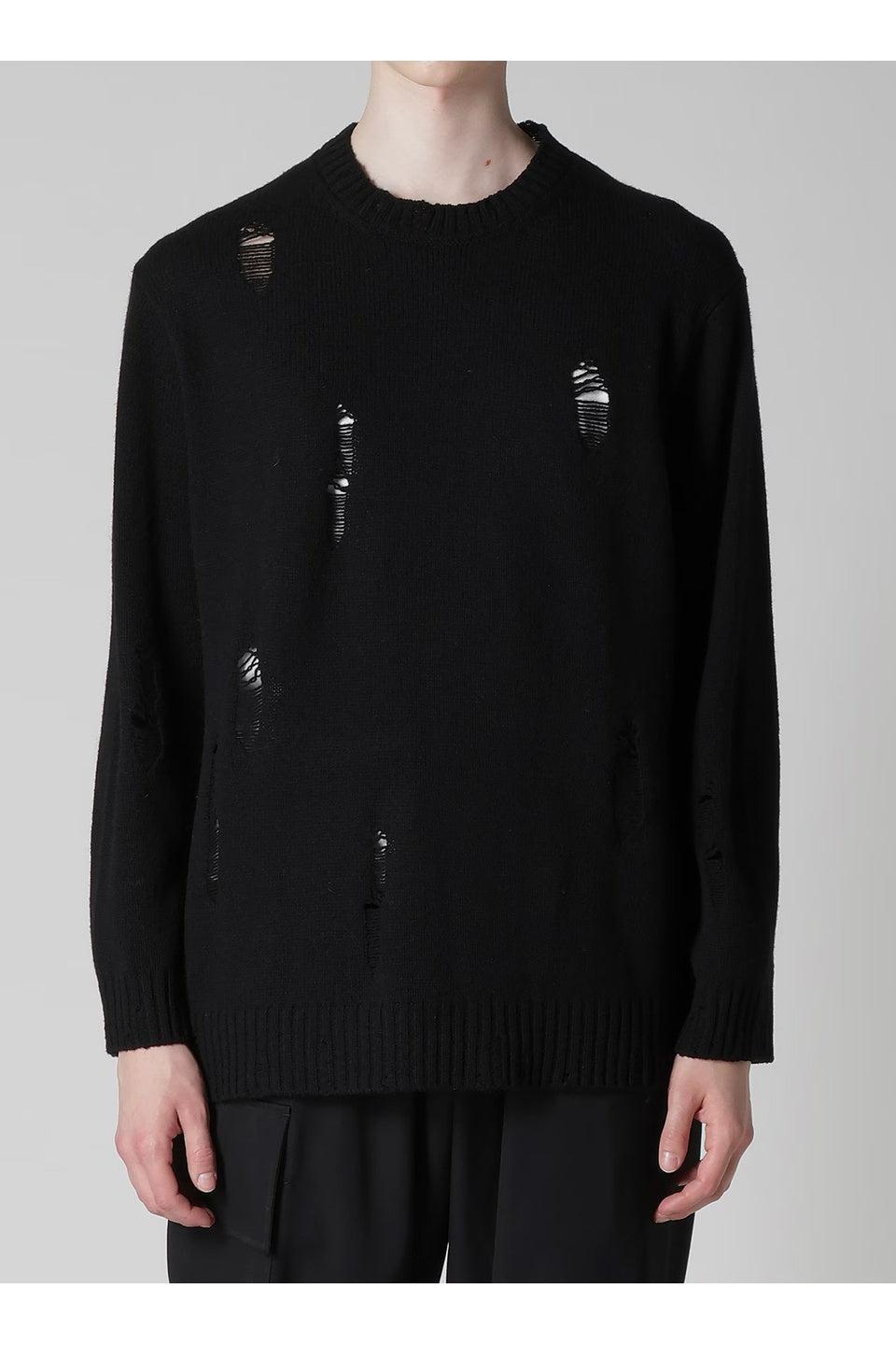Yohji Yamamoto POUR HOMME-PLAIN STITCH CRASHED ROUND NECK PULLOVER-NOWALL