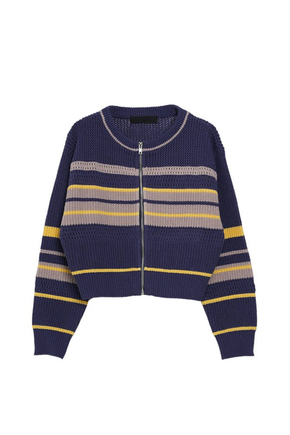 MICALLE MICALLE-Panel Striped Zip Knit Cardigan-NOWALL