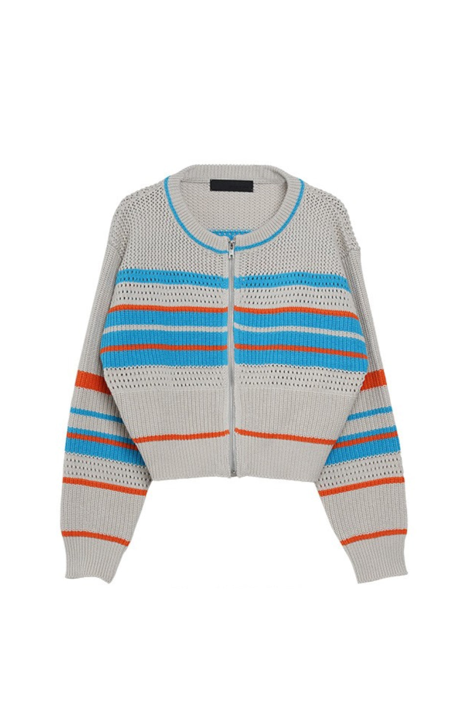 MICALLE MICALLE-Panel Striped Zip Knit Cardigan-NOWALL