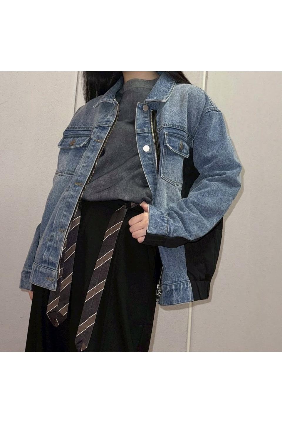 MICALLE MICALLE-Paneled Denim Jacket-NOWALL