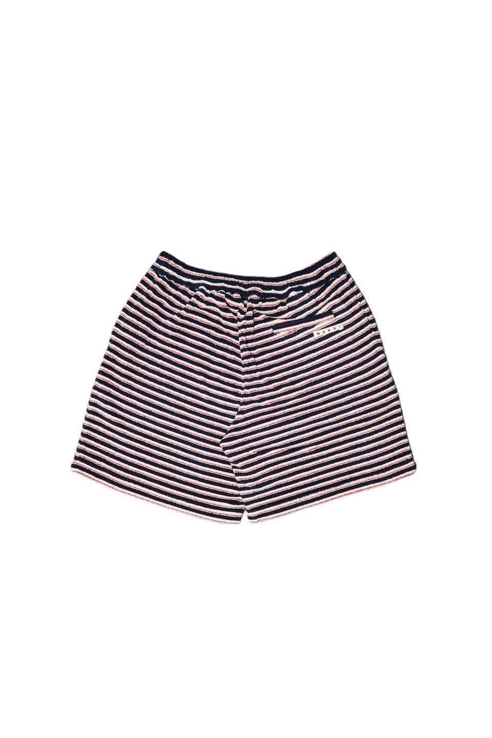 MARNI-RED AND BLUE STRIPED TERRY SHORT PANTS-NOWALL