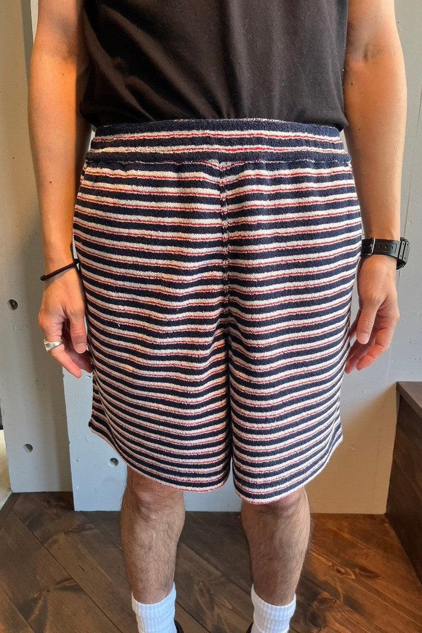 MARNI-RED AND BLUE STRIPED TERRY SHORT PANTS-NOWALL