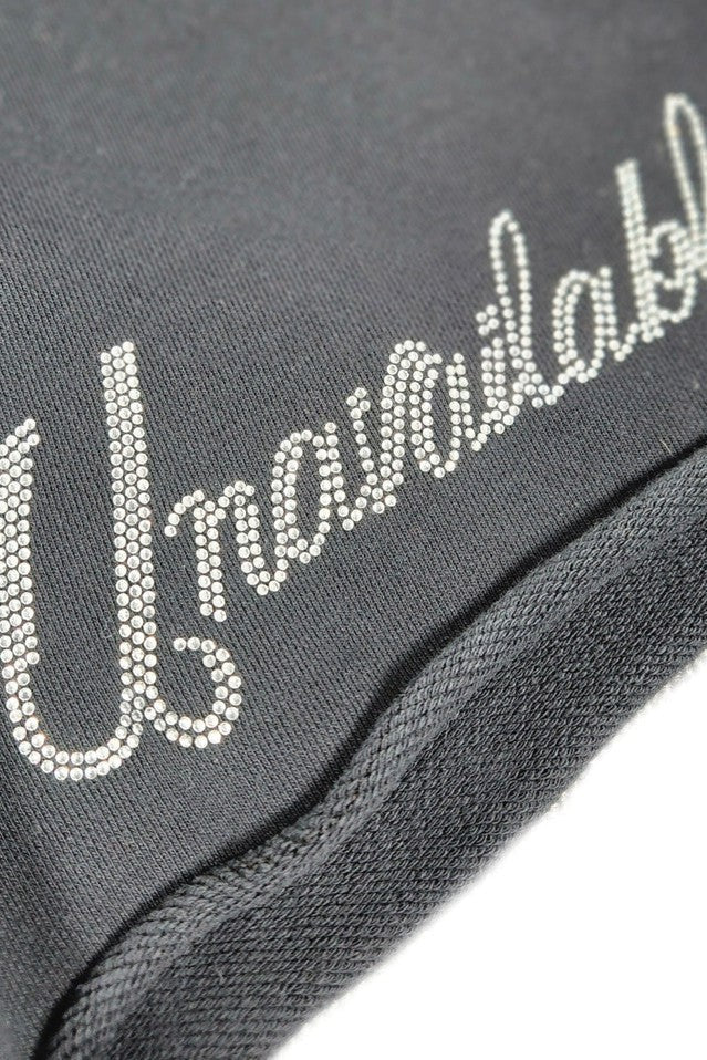 EMOTIONALLY UNAVAILABLE-RHINESTONE SWEATSHORT-NOWALL