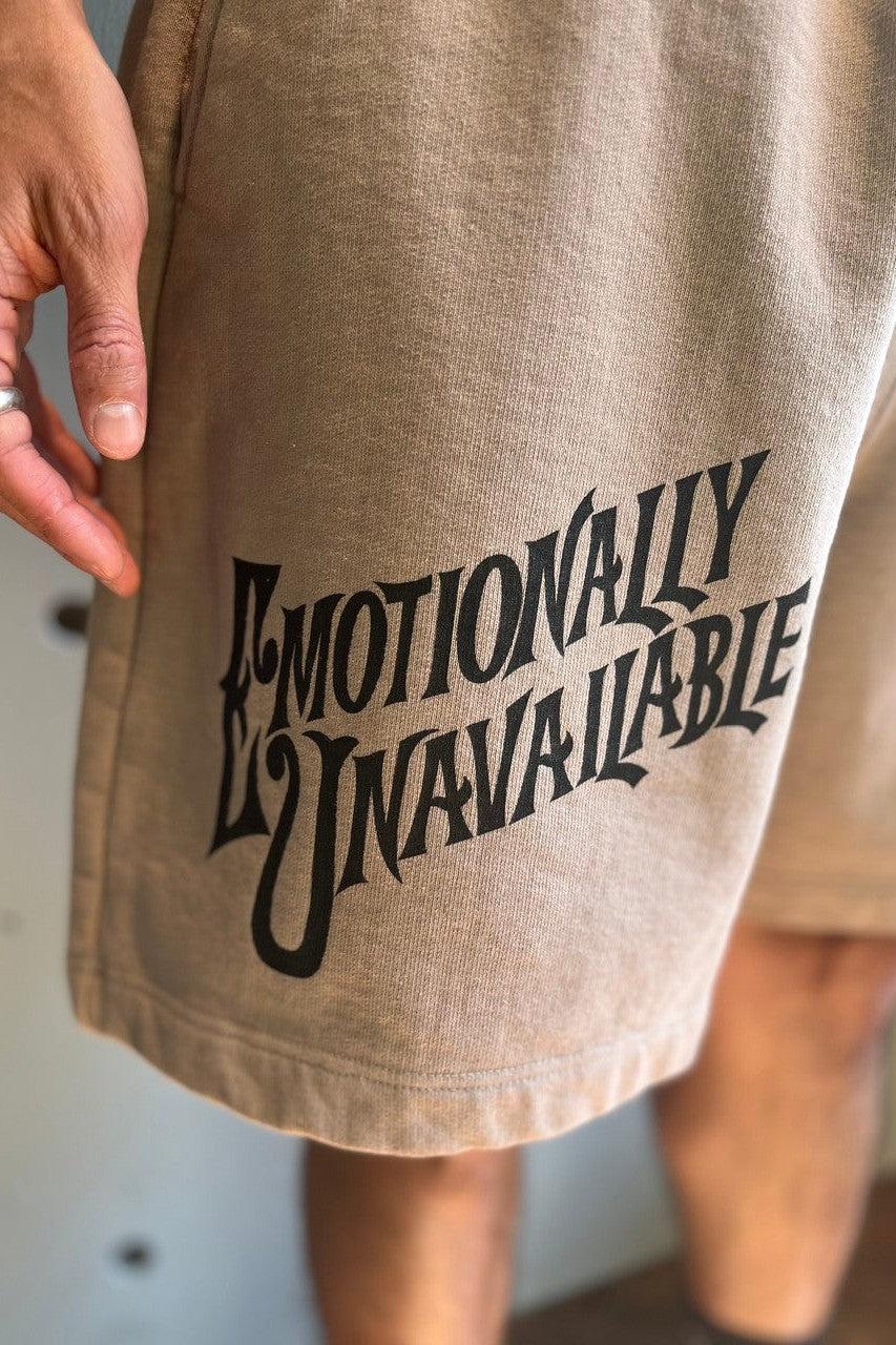 EMOTIONALLY UNAVAILABLE-SCRIPT LOGO SWEAT SHORTS-NOWALL