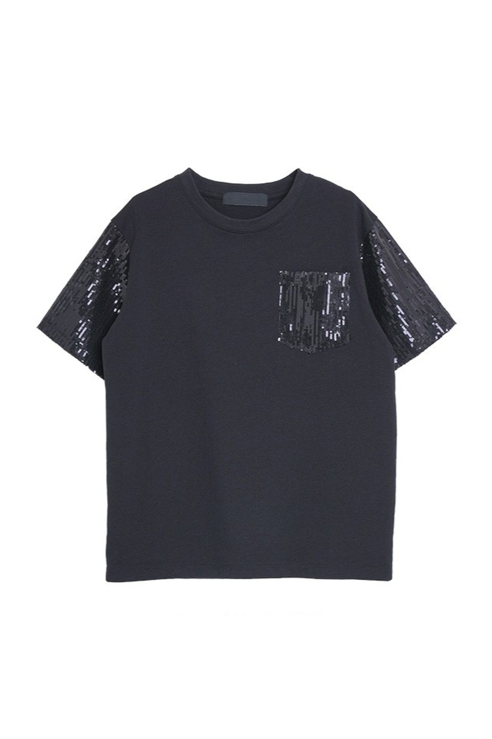 MICALLE MICALLE-Sequin Sleeve Pocket Tee-NOWALL