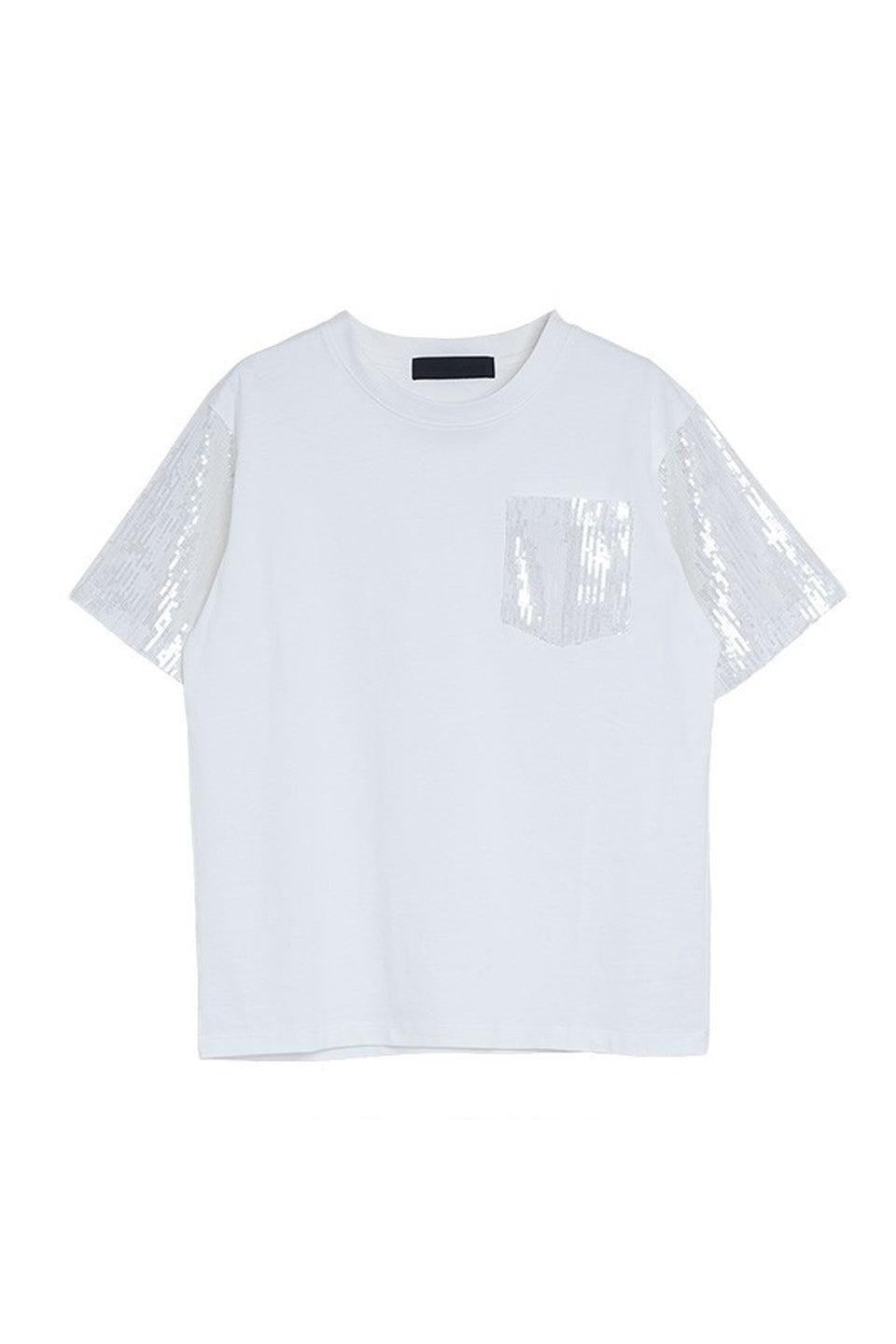 MICALLE MICALLE-Sequin Sleeve Pocket Tee-NOWALL