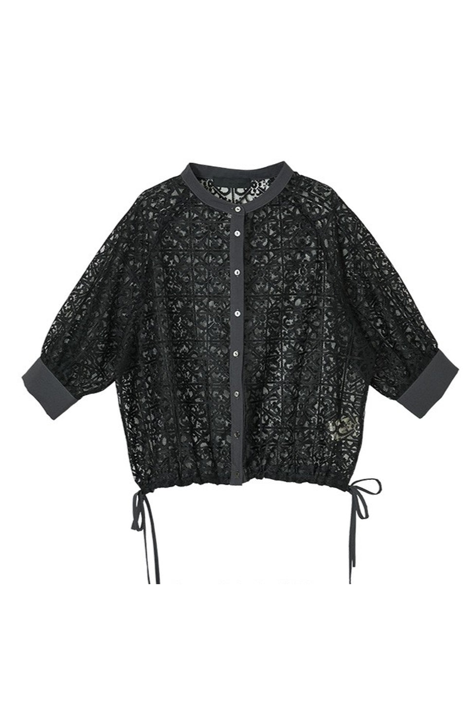 MICALLE MICALLE-Sheer Lace Drawstring Cardigan-NOWALL