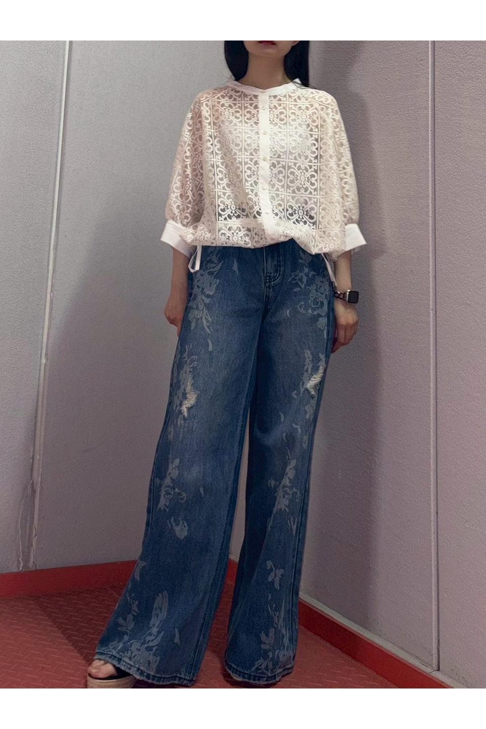 MICALLE MICALLE-Sheer Lace Drawstring Cardigan-NOWALL