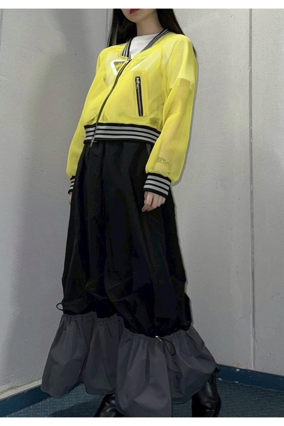 MICALLE MICALLE-Sheer Mesh Zip Blouson-NOWALL