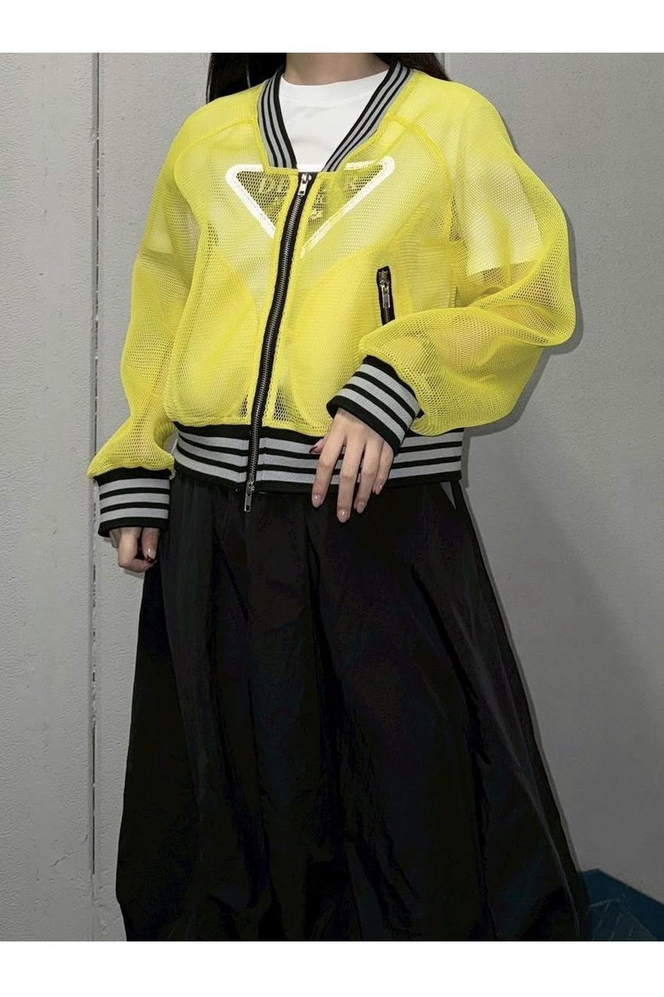 MICALLE MICALLE-Sheer Mesh Zip Blouson-NOWALL