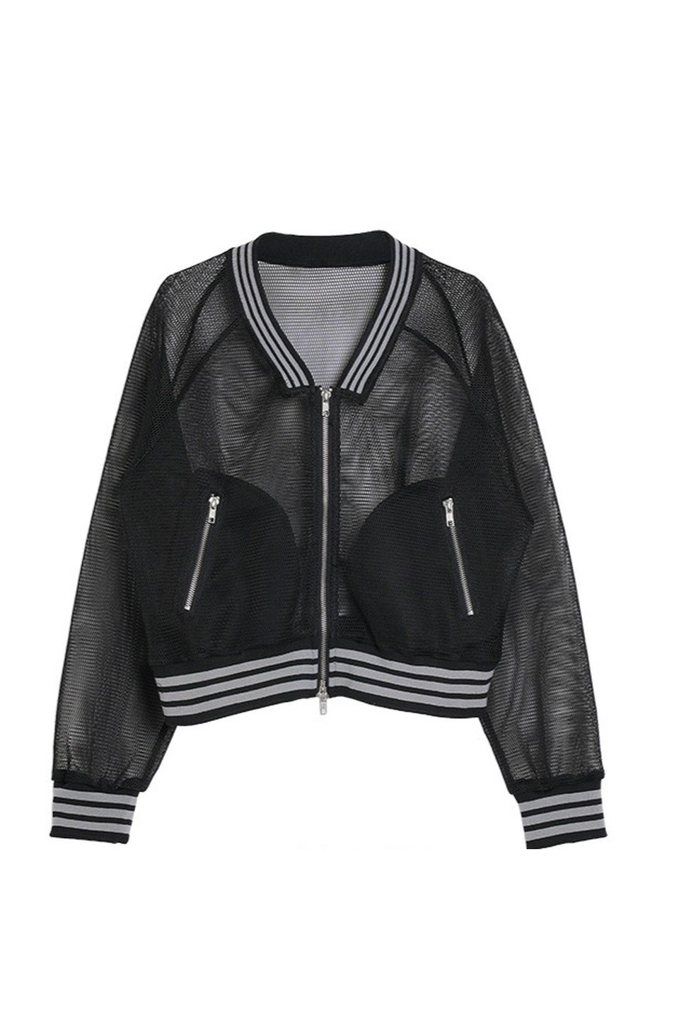 MICALLE MICALLE-Sheer Mesh Zip Blouson-NOWALL