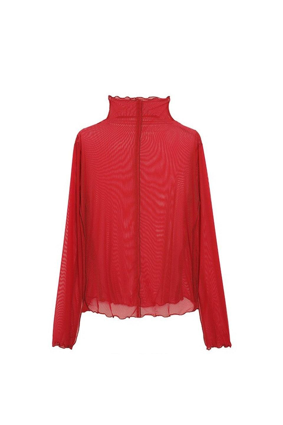 MICALLE MICALLE-Sheer Turtleneck Top-NOWALL