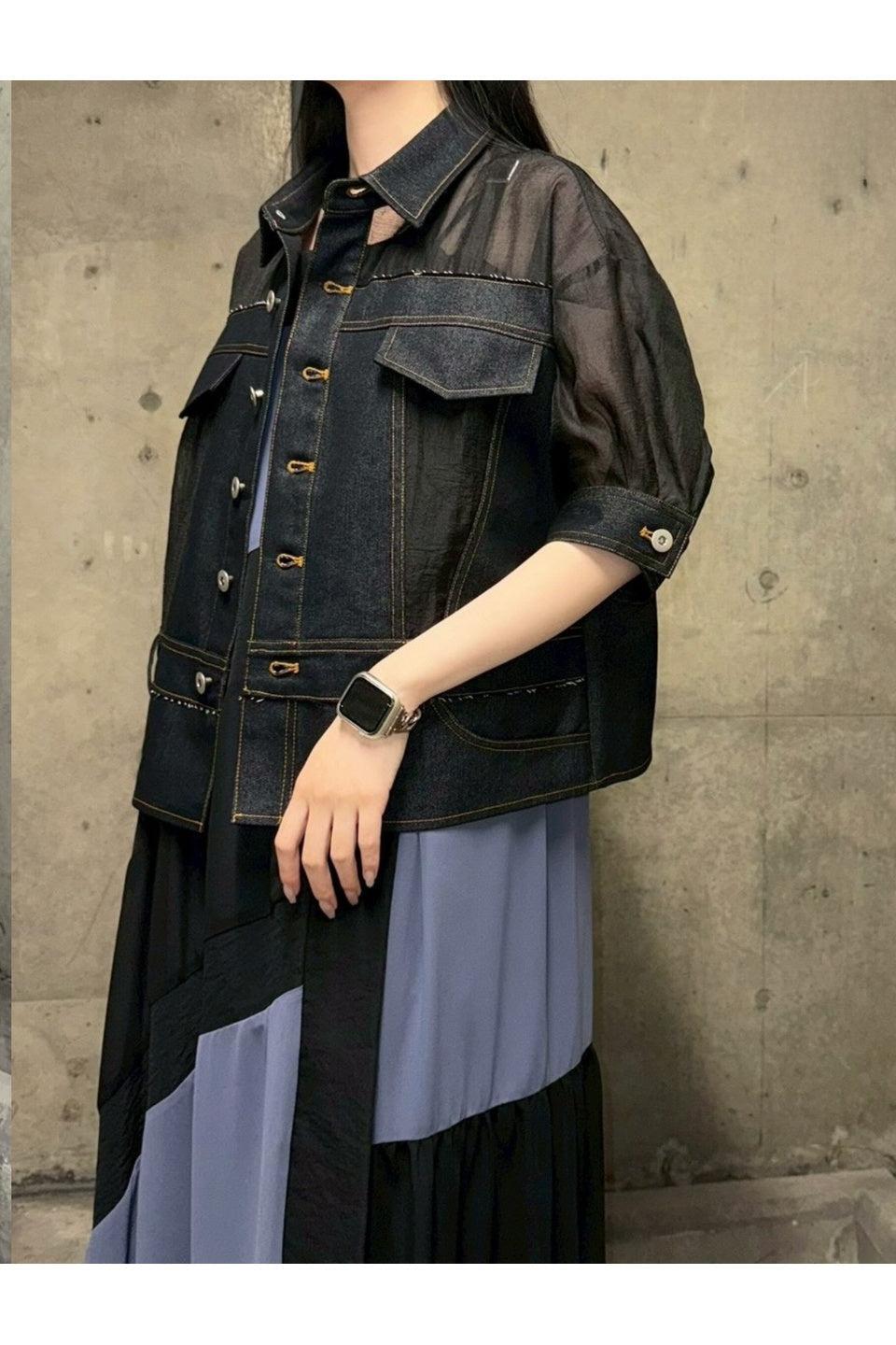 MICALLE MICALLE-Short Sleeve Denim Jacket-NOWALL