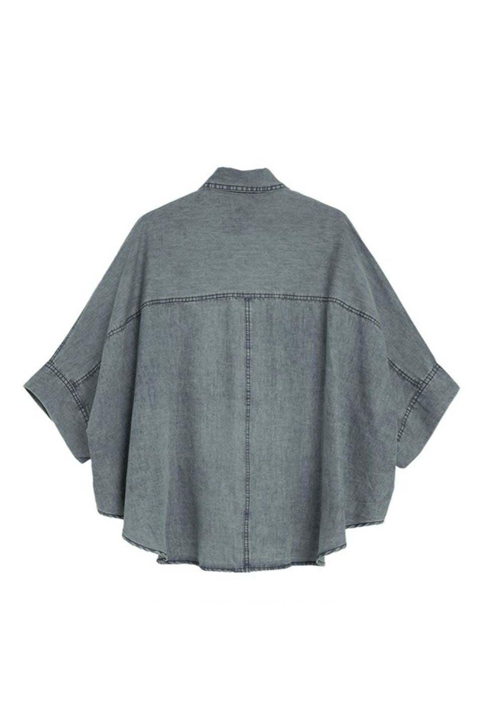 MICALLE MICALLE-Short-Sleeve Denim Oversized Shirt-NOWALL