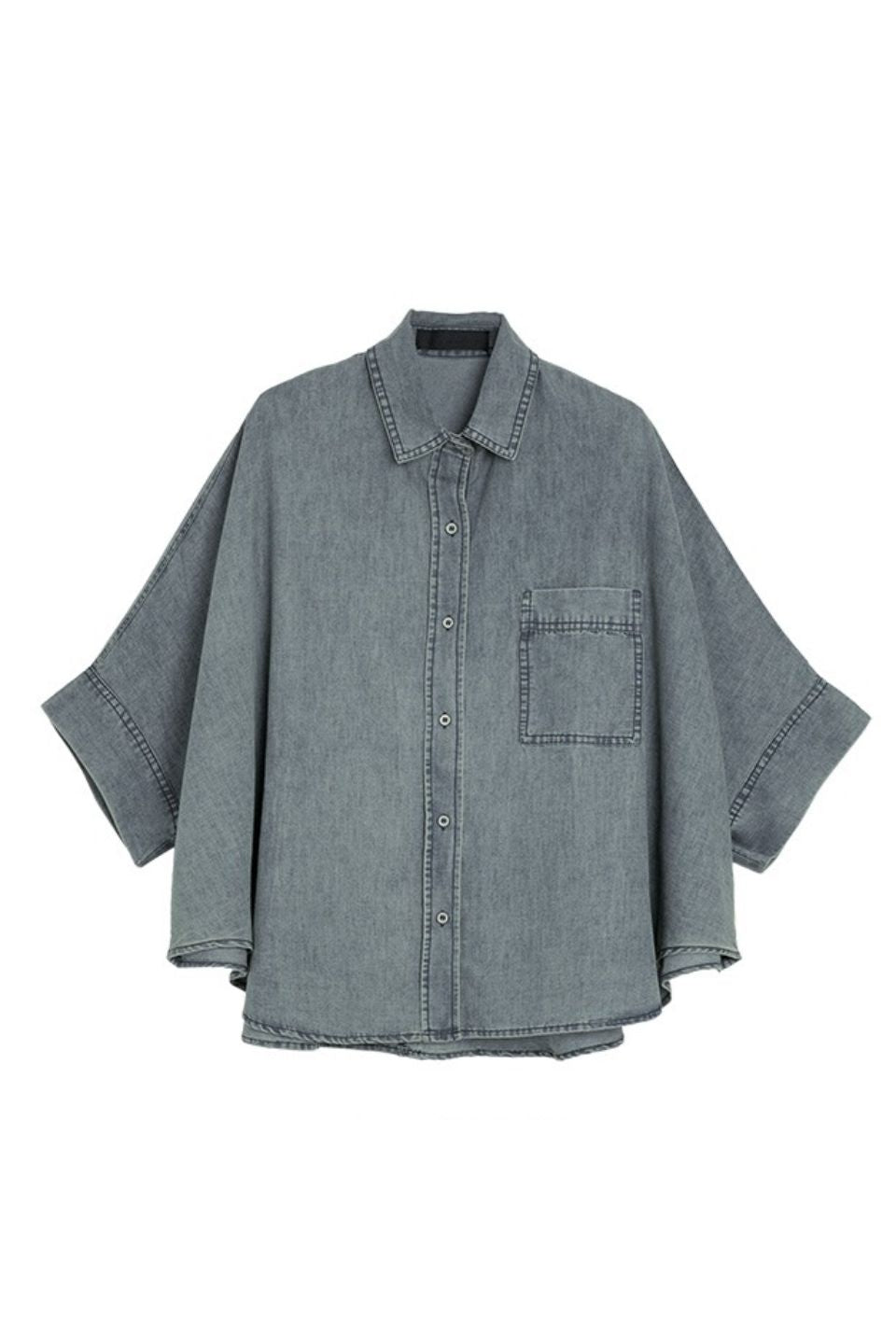 MICALLE MICALLE-Short-Sleeve Denim Oversized Shirt-NOWALL