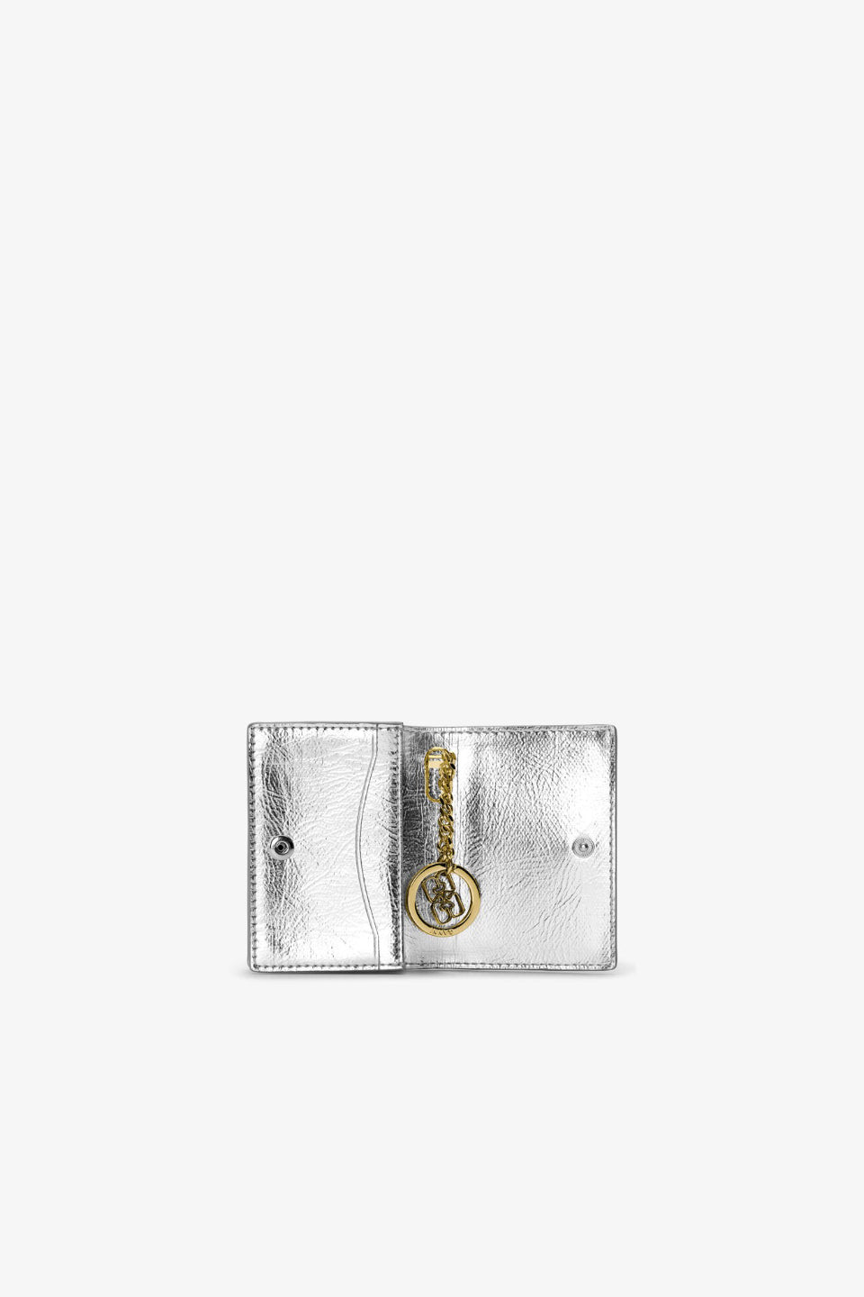 GANNI-Silver Metallic GANNI Bou Flap Card Holder-NOWALL