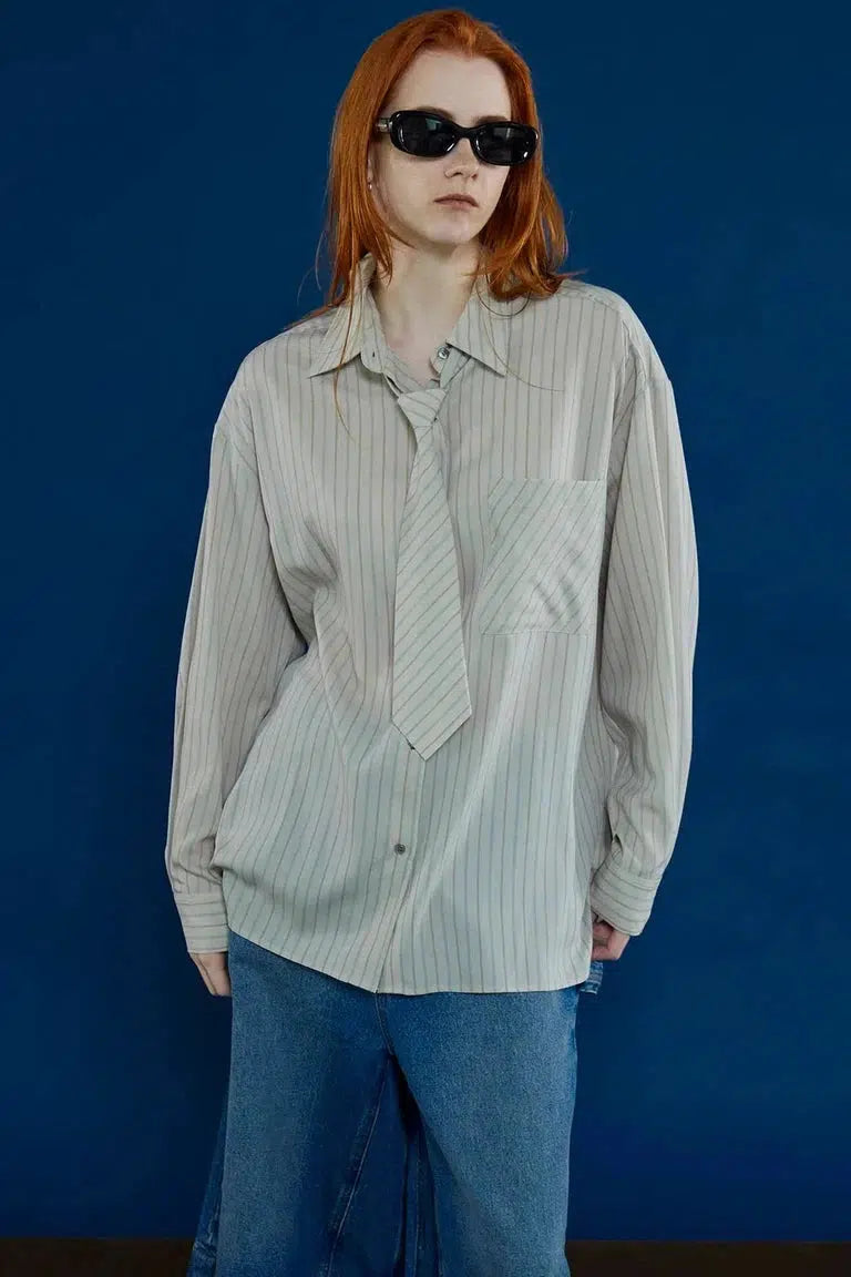 MAISON SPECIAL-Stripe Tie Shirt-NOWALL