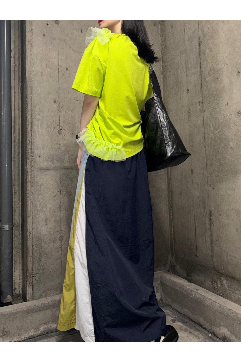 MICALLE MICALLE-Switch Design Denim Long Skirt-NOWALL