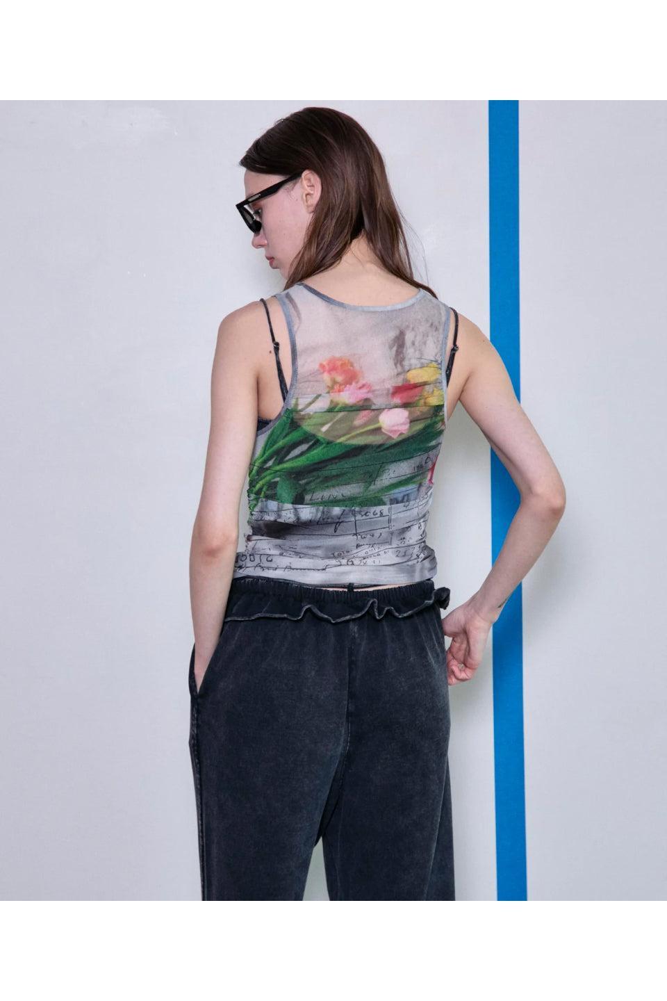 MAISONSPECIAL｜Tulip Gather Mesh Tank Top チューリップギャザー