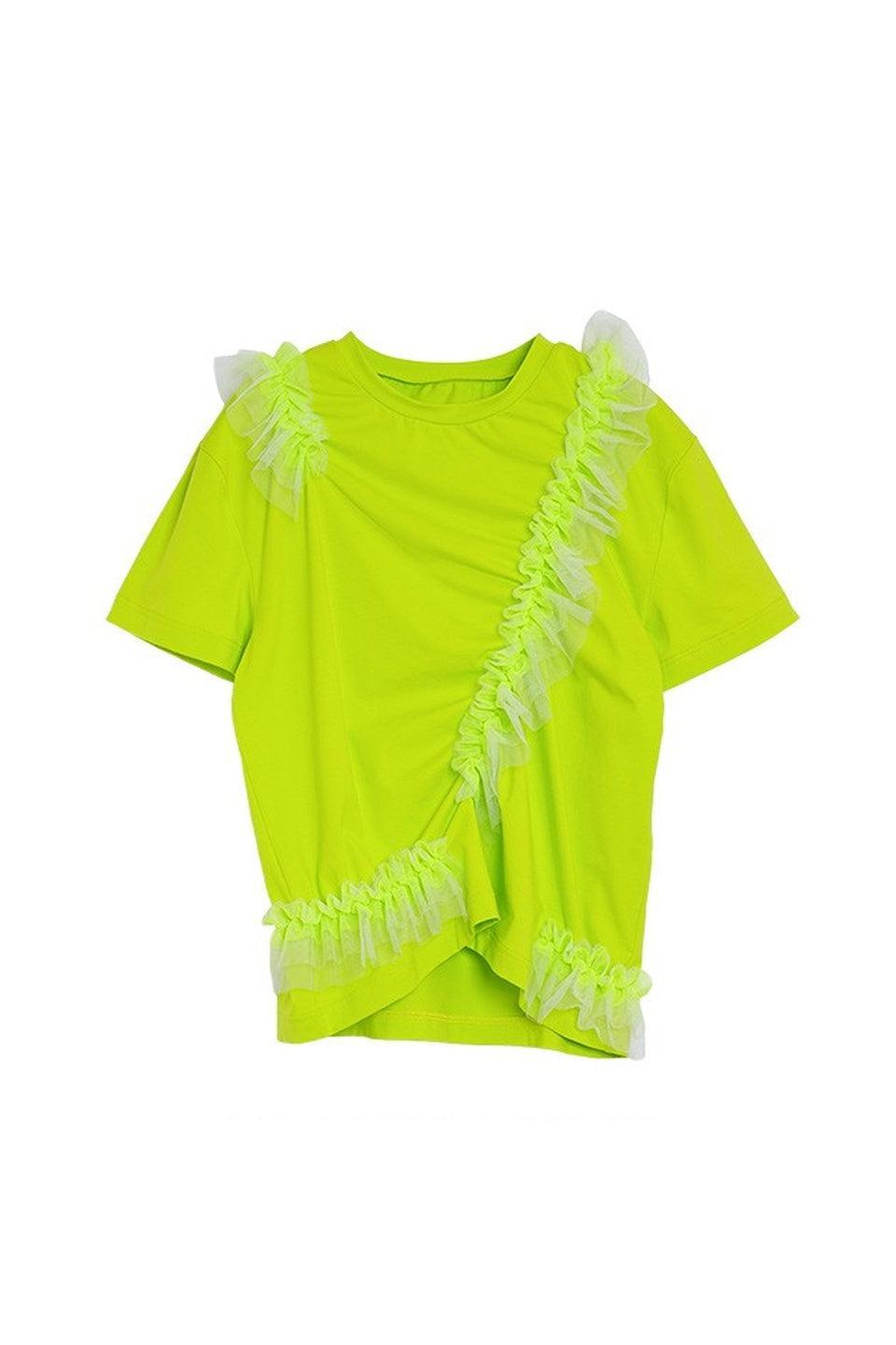 MICALLE MICALLE-Tulle Frill Draped Tee-NOWALL