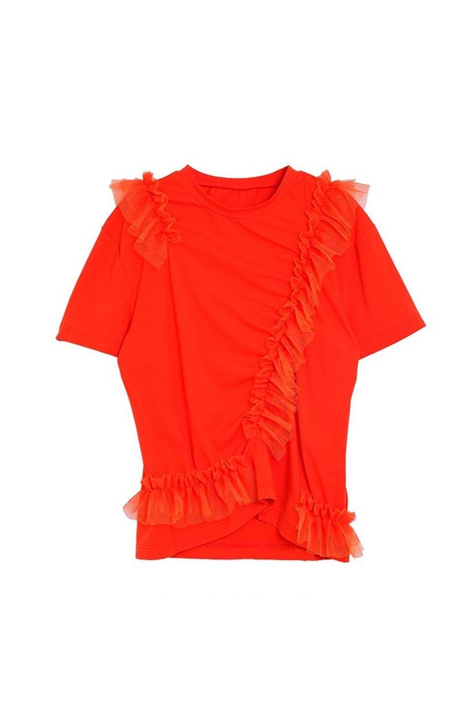 MICALLE MICALLE-Tulle Frill Draped Tee-NOWALL