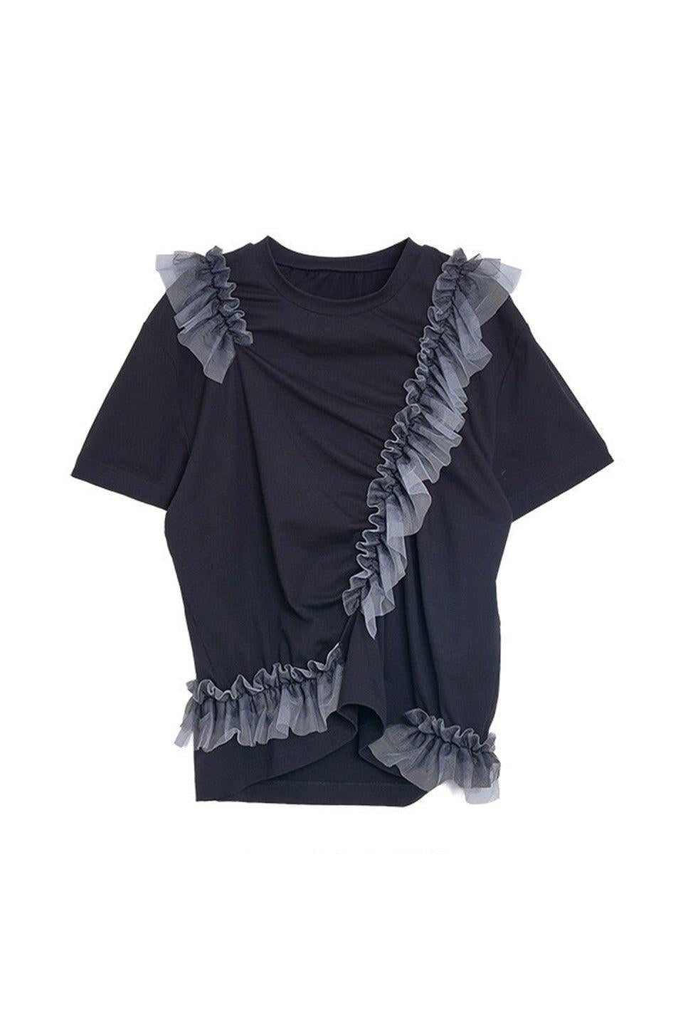 MICALLE MICALLE-Tulle Frill Draped Tee-NOWALL