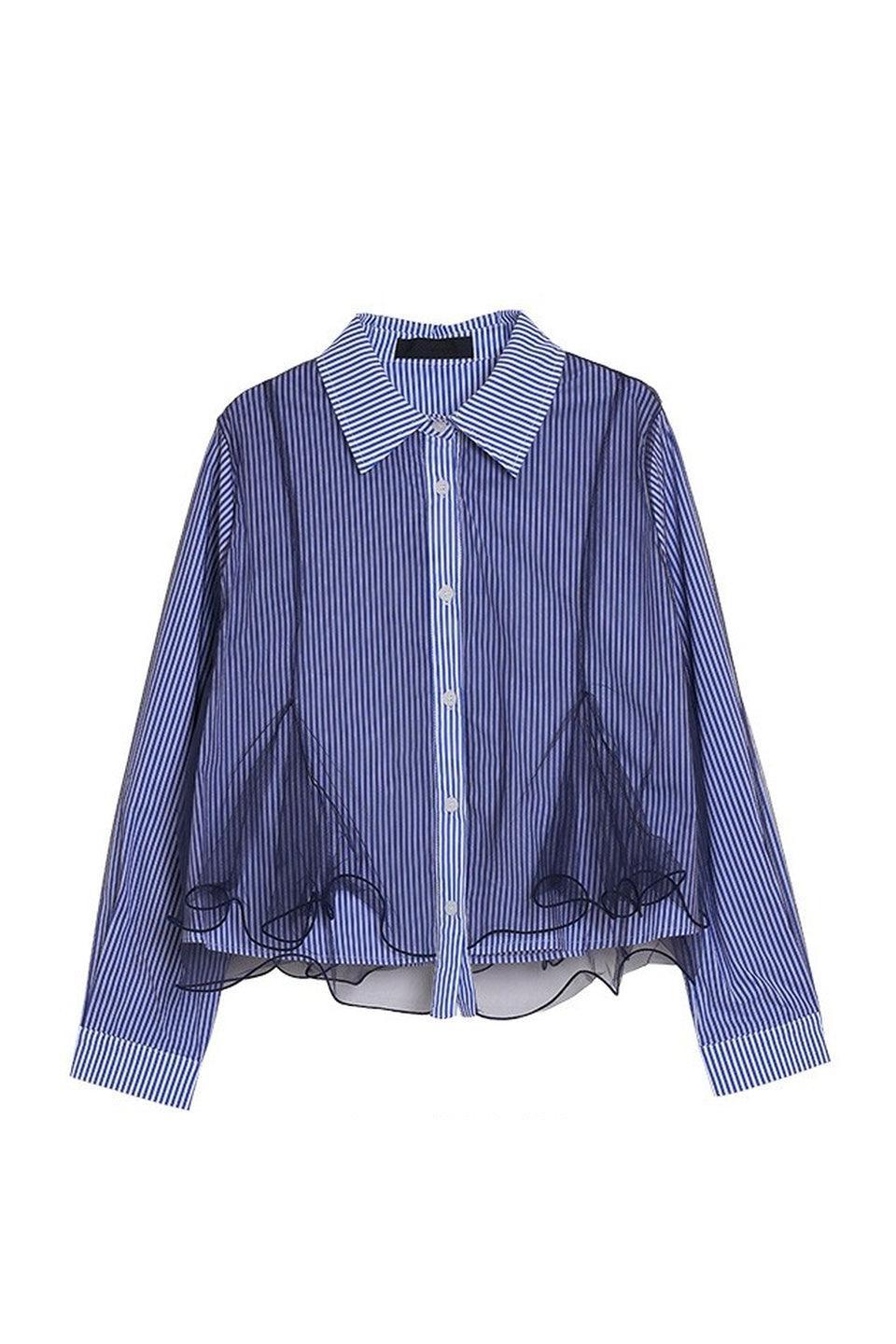 MICALLE MICALLE-Tulle Panel Stripe Shirt-NOWALL