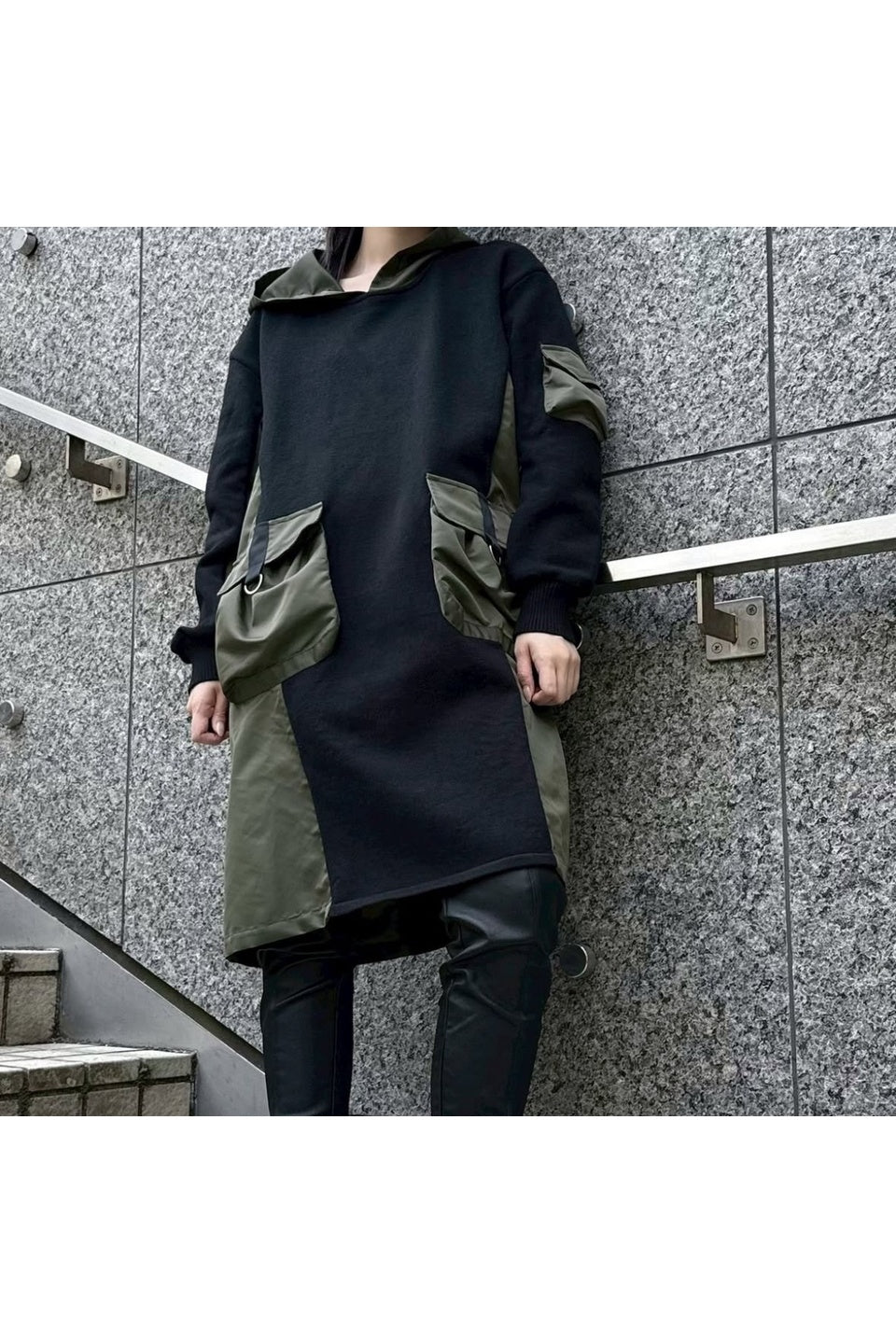 MICALLE MICALLE-Utility Mix Hooded Dress-NOWALL