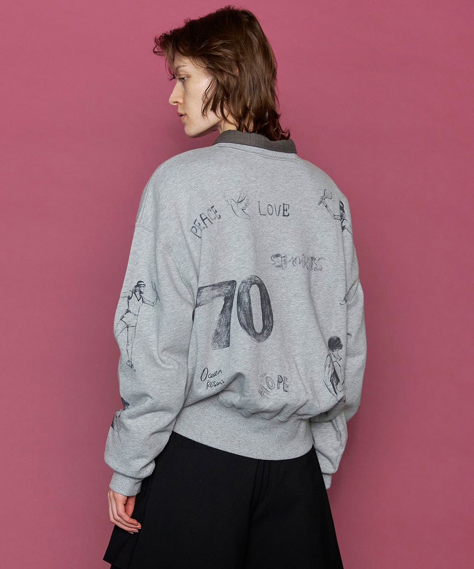 MAISON SPECIAL-Vintage Style Drawing Sweatshirt-NOWALL