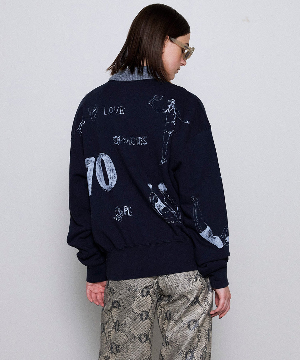 MAISON SPECIAL-Vintage Style Drawing Sweatshirt-NOWALL