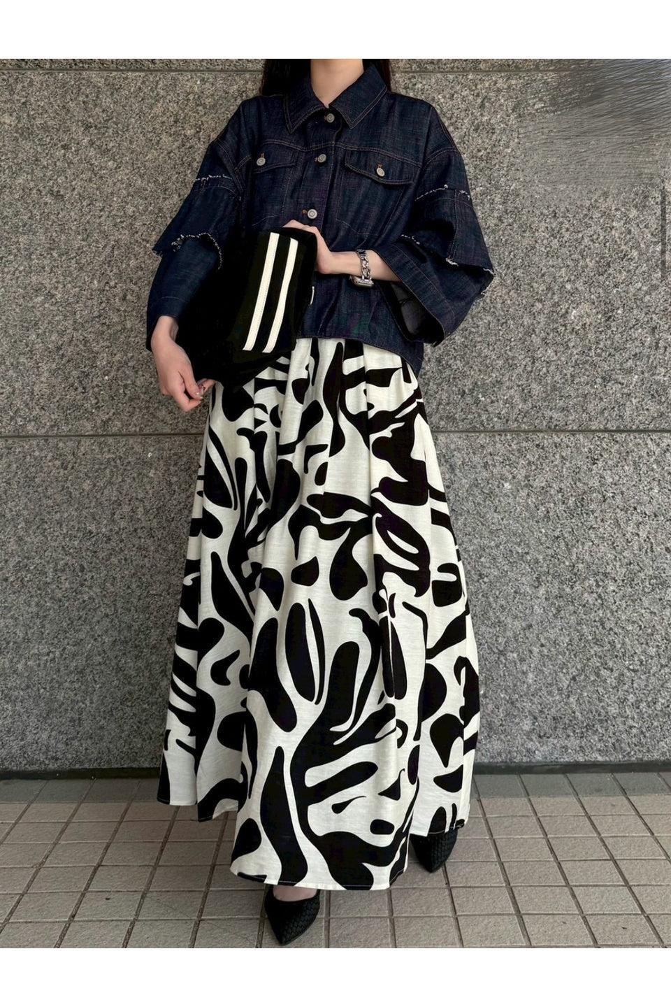 MICALLE MICALLE-Abstract Print Flare Skirt-NOWALL