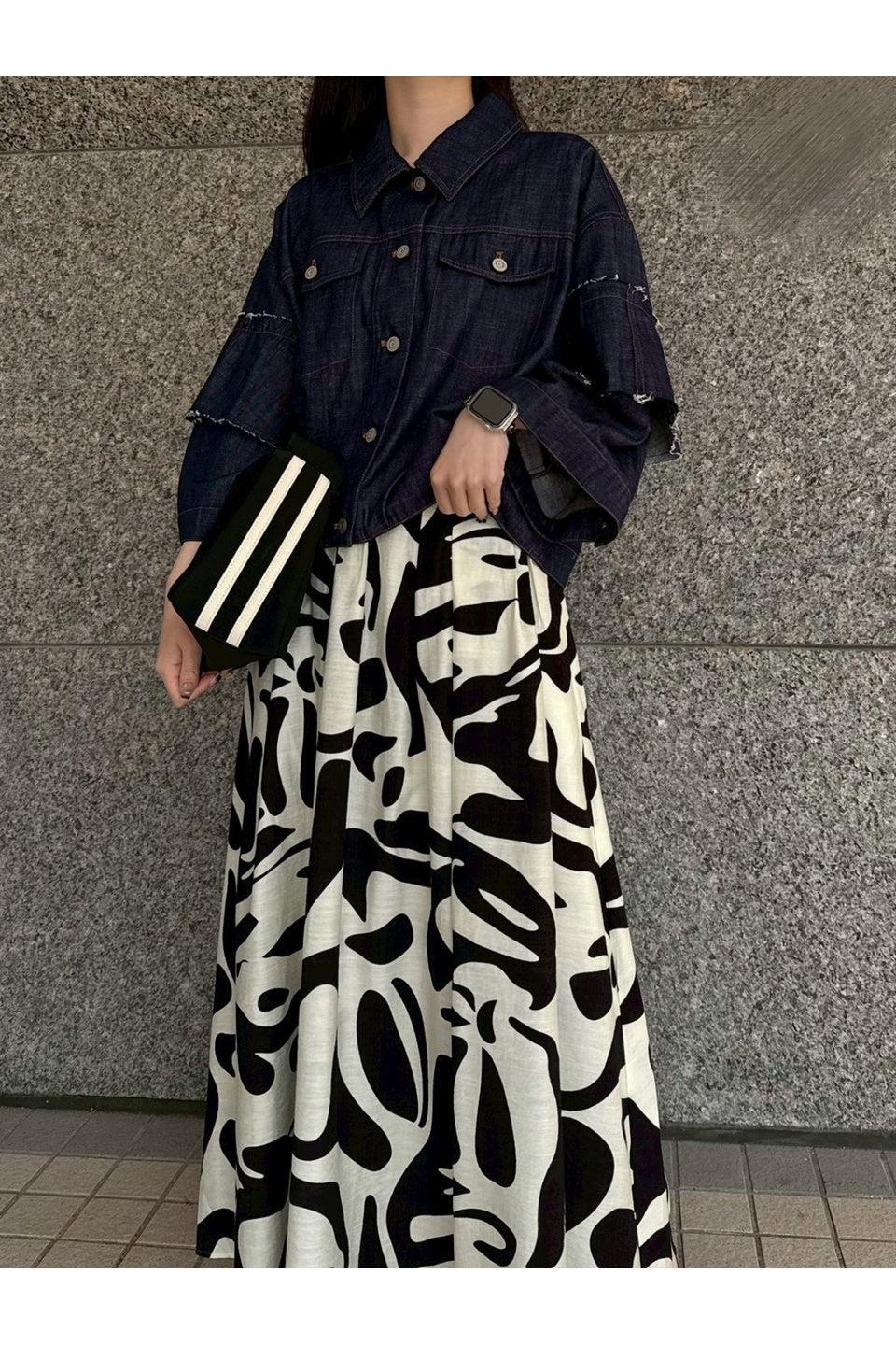 MICALLE MICALLE-Abstract Print Flare Skirt-NOWALL