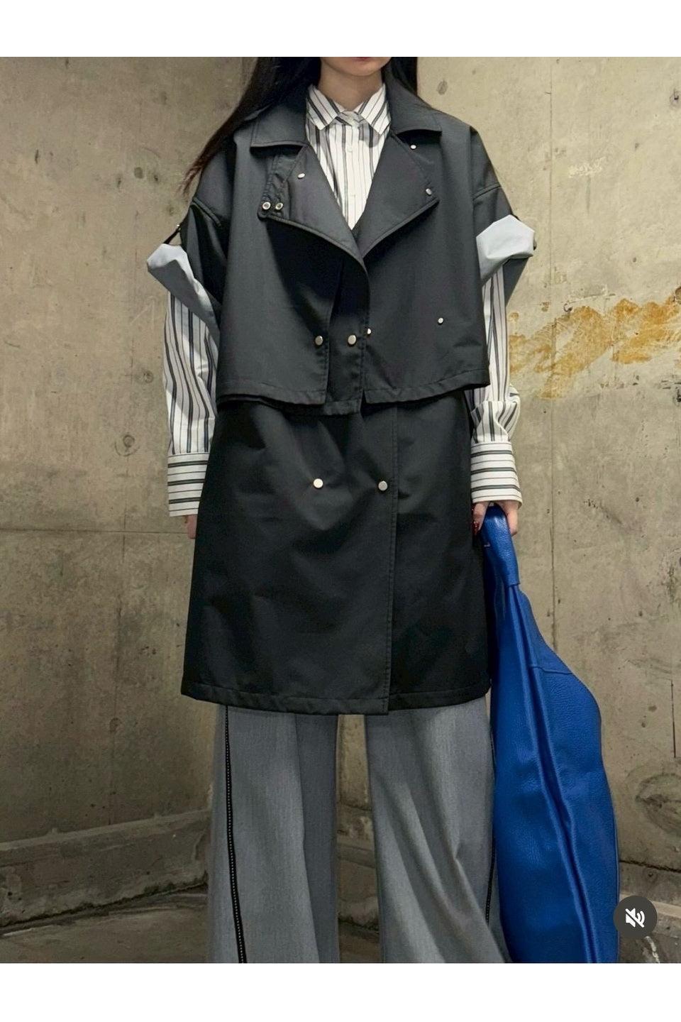 MICALLE MICALLE-Volume Sleeve Short Trench Coat-NOWALL