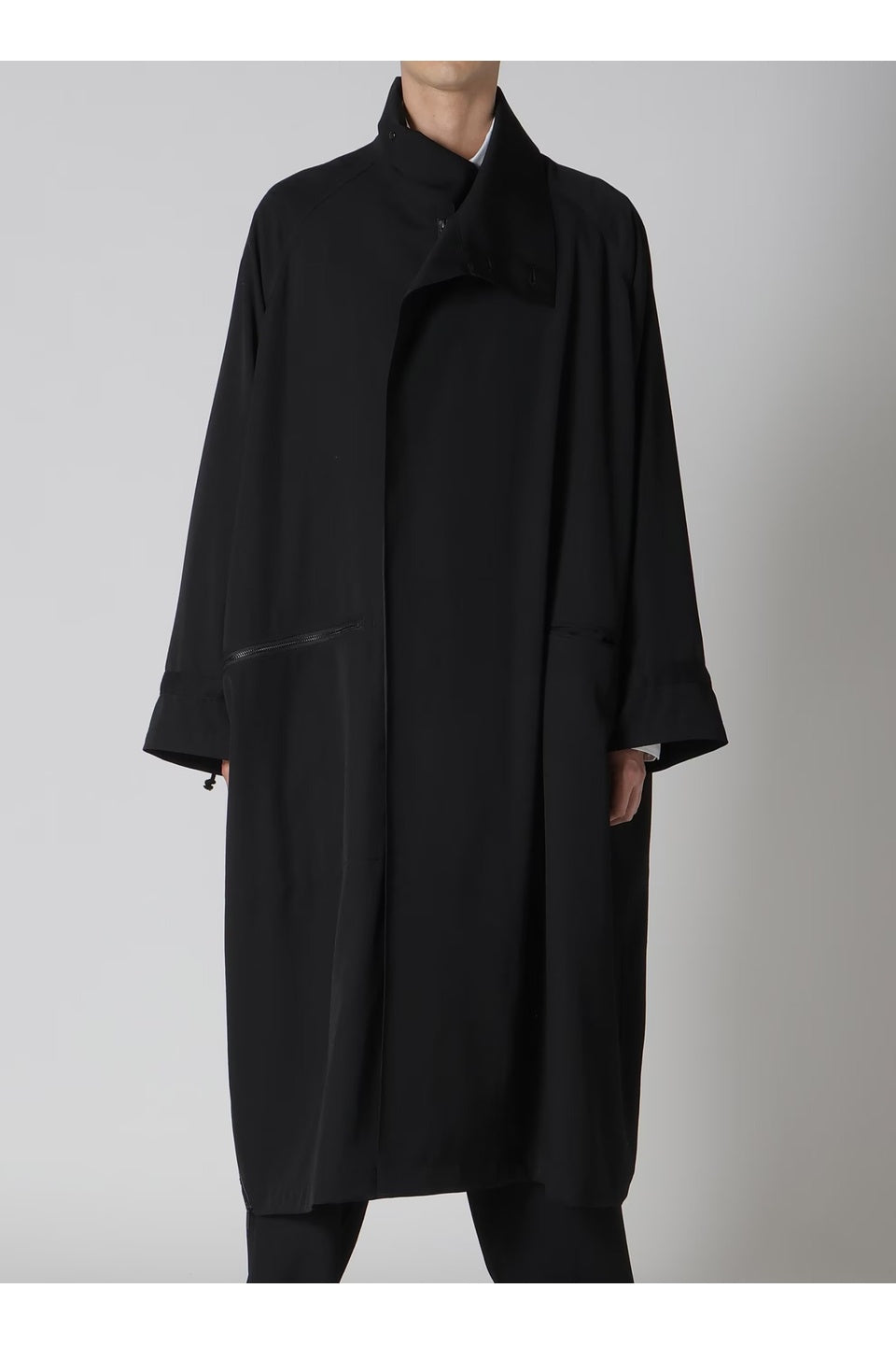 Yohji Yamamoto POUR HOMME-WOOL GABARDINE CROSS SHAPED ZIPPER COAT-NOWALL