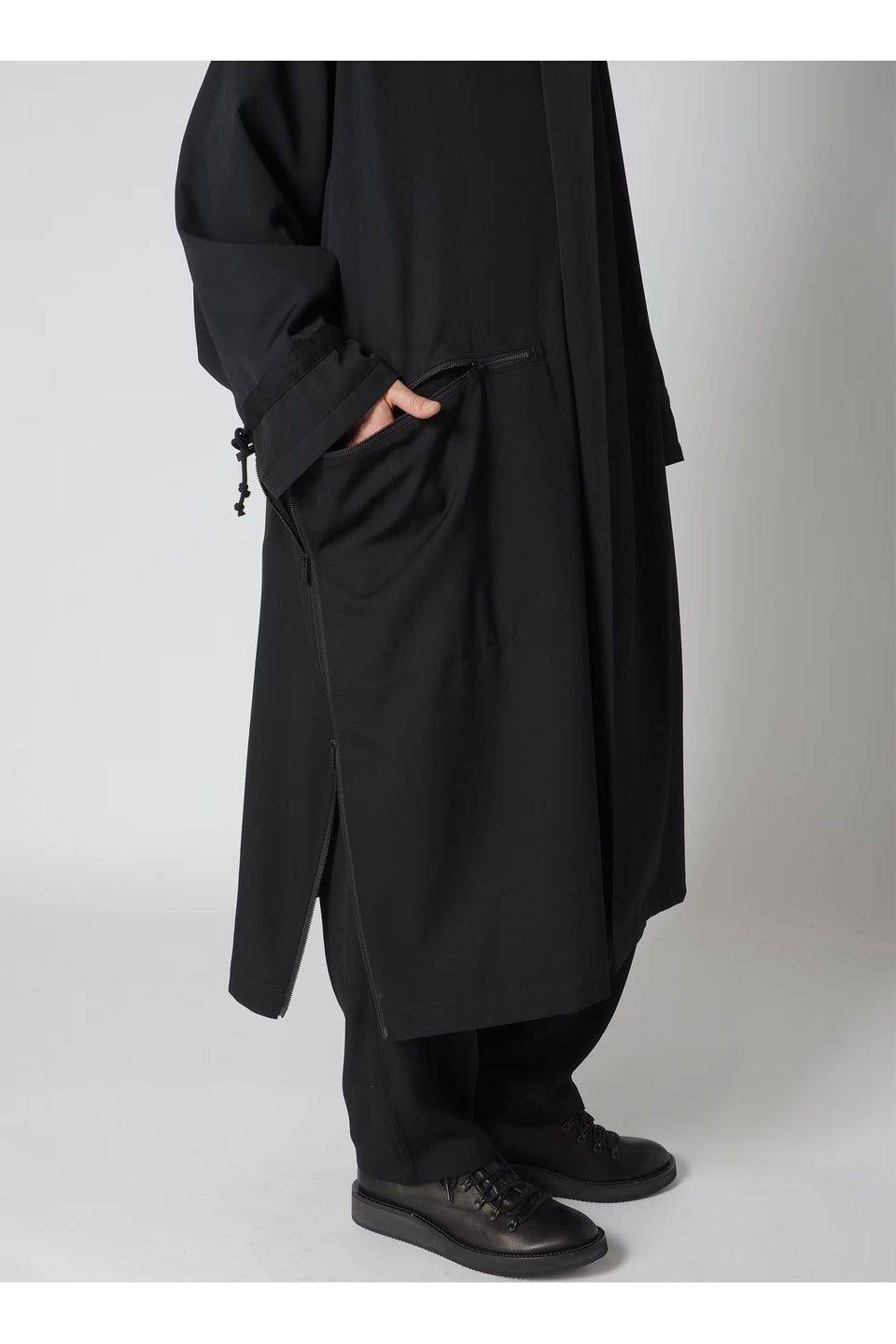 Yohji Yamamoto POUR HOMME-WOOL GABARDINE CROSS SHAPED ZIPPER COAT-NOWALL