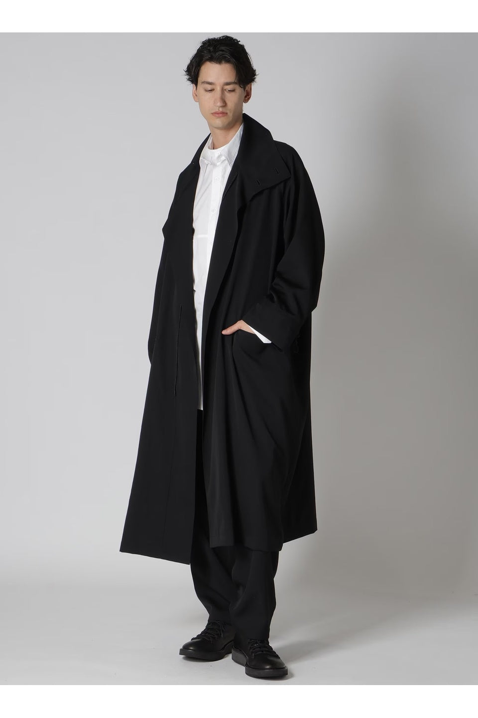 Yohji Yamamoto POUR HOMME-WOOL GABARDINE CROSS SHAPED ZIPPER COAT-NOWALL