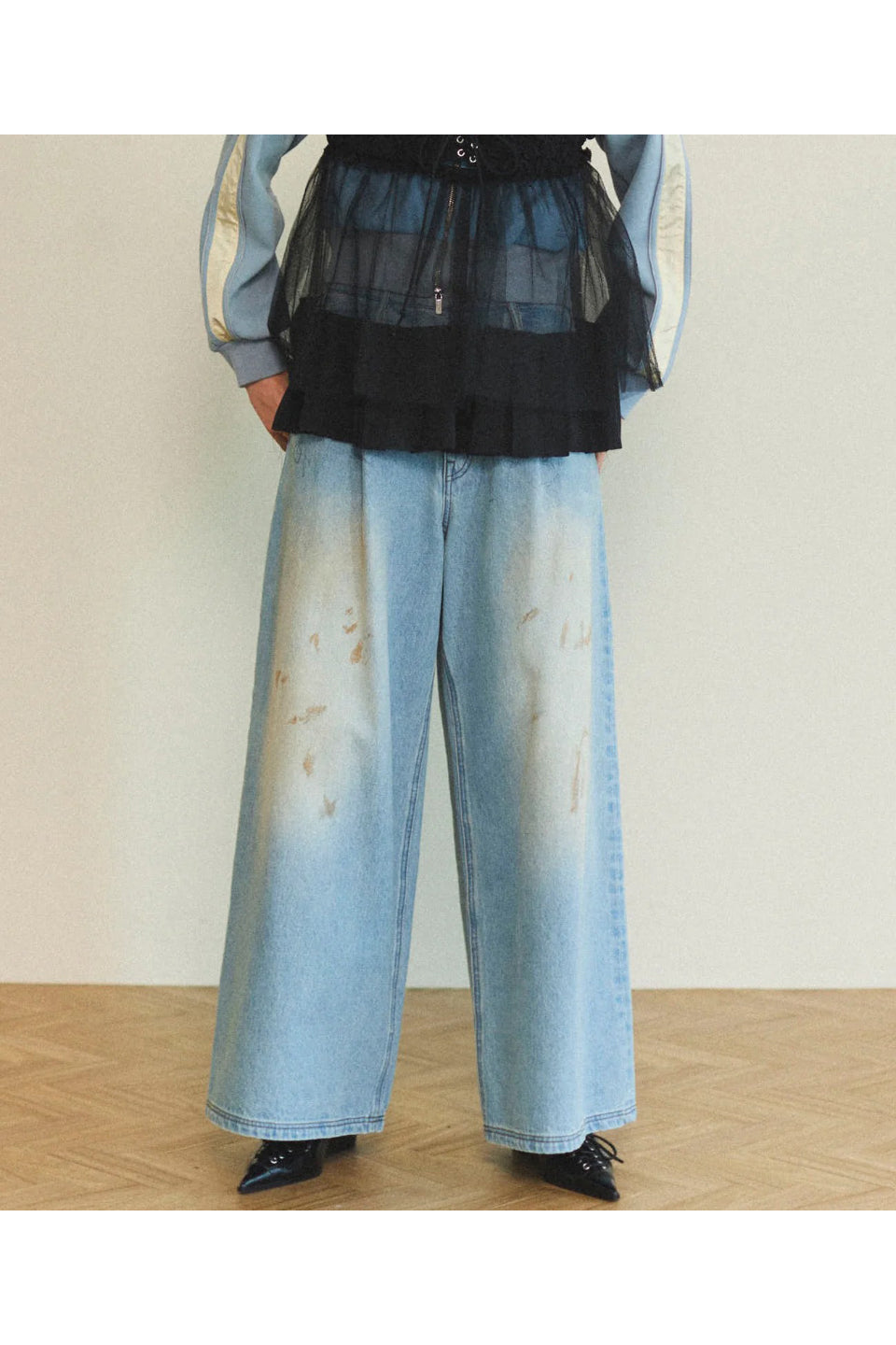 MAISON SPECIAL-Waist Tuck Wide Denim Pants-NOWALL