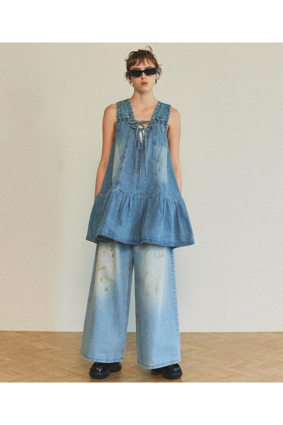 MAISON SPECIAL-Waist Tuck Wide Denim Pants-NOWALL