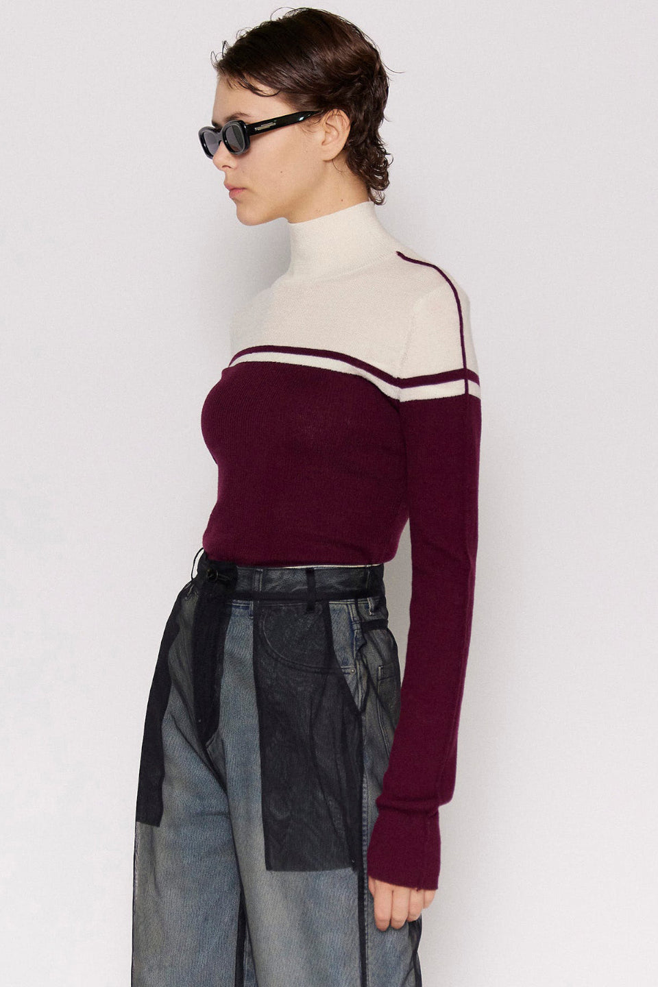 MAISON SPECIAL-Washable Wool Retro Sports Turtleneck Knit Tops-NOWALL