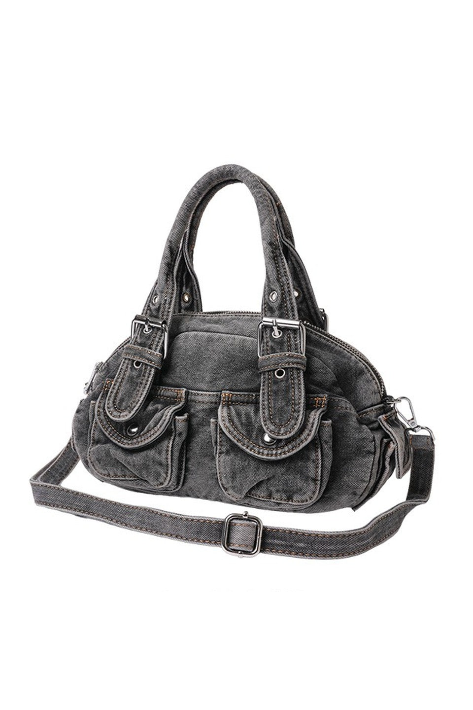 MICALLE MICALLE-Washed Denim Mini Boston Bag-NOWALL