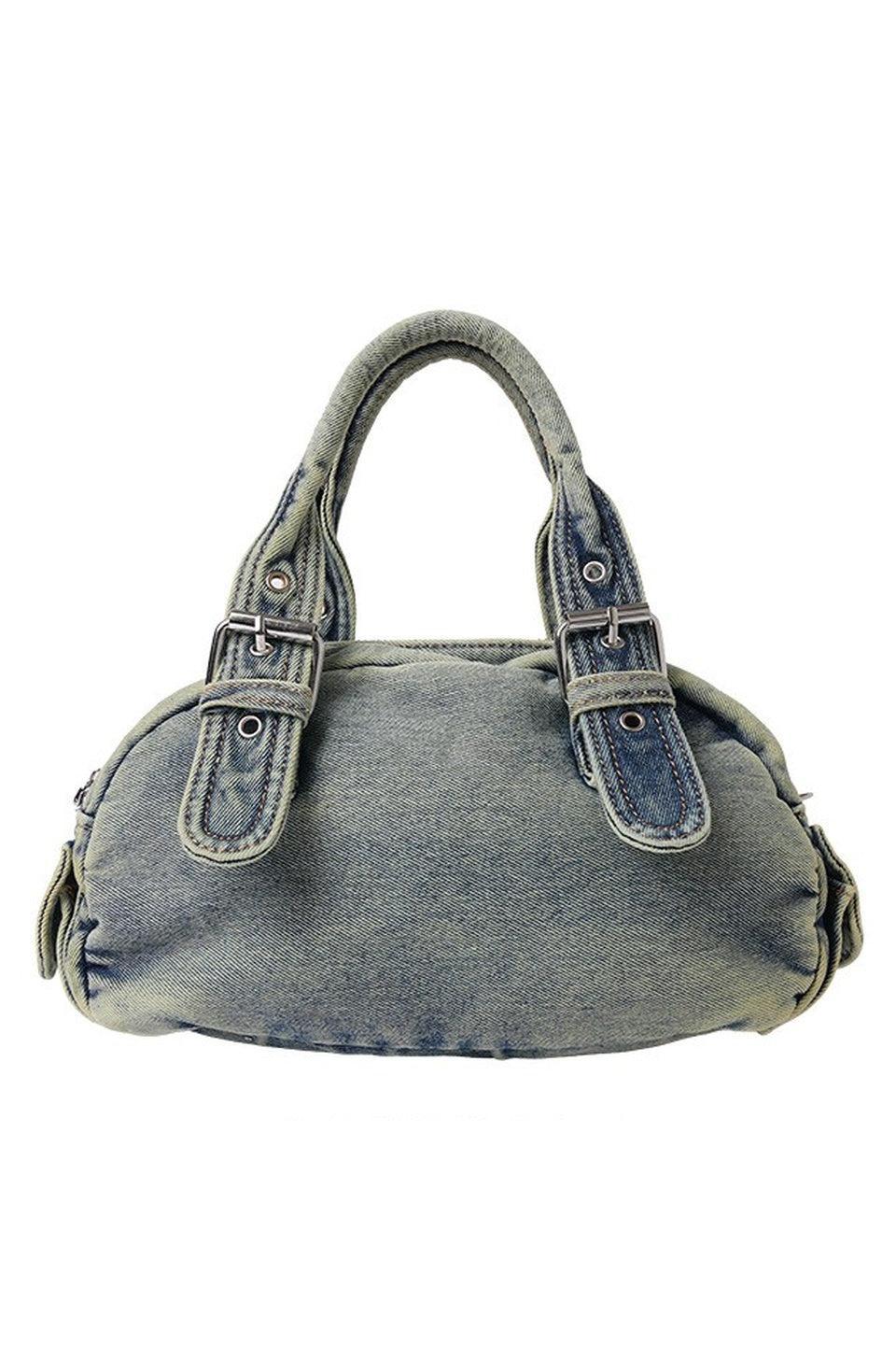 MICALLE MICALLE-Washed Denim Mini Boston Bag-NOWALL