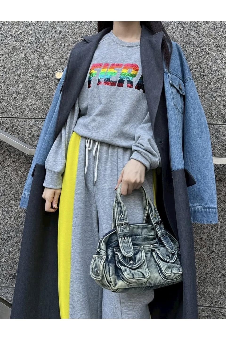 MICALLE MICALLE-Washed Denim Mini Boston Bag-NOWALL