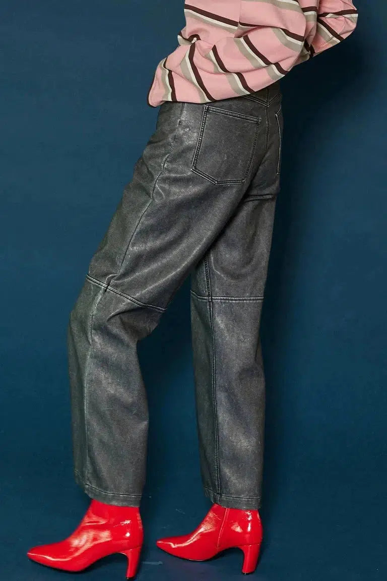 MAISON SPECIAL-Washed Vegan Leather Wide Straight Pants-NOWALL