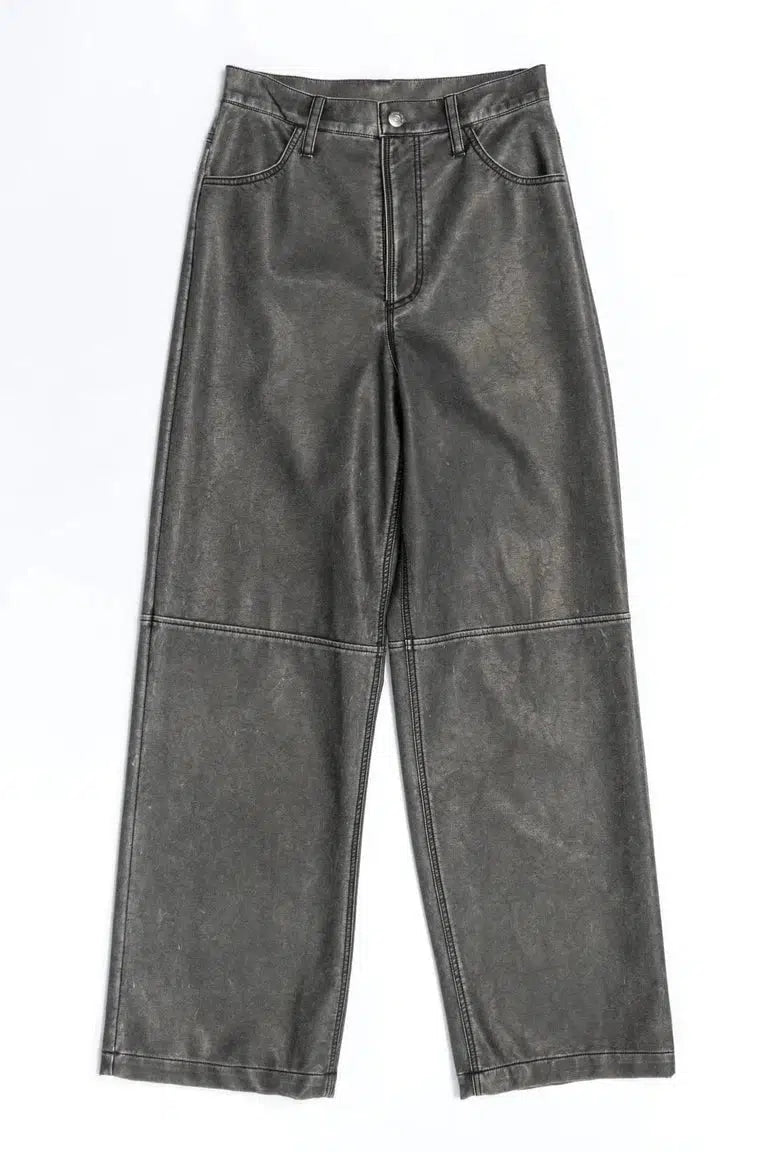 MAISON SPECIAL-Washed Vegan Leather Wide Straight Pants-NOWALL