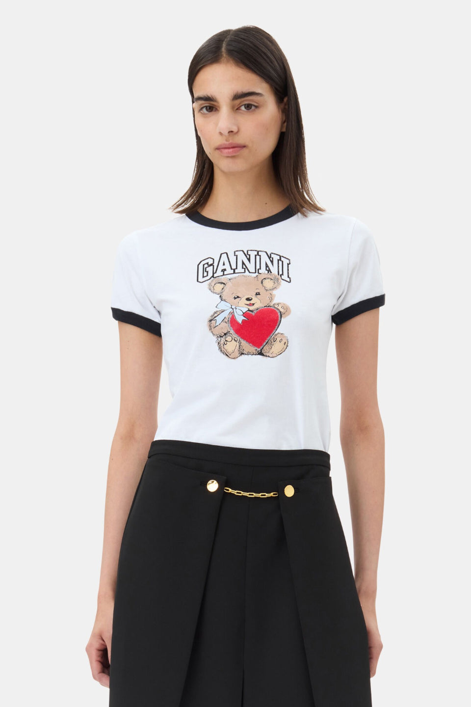 GANNI-White Basic Jersey Bear T-shirt-NOWALL