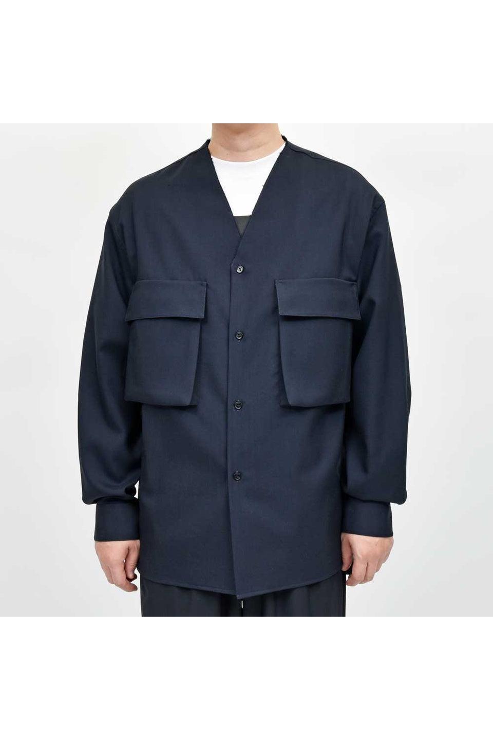 MARNI マルニ　コットンツイルシャツ　ネイビー　48 Deep blue tropical wool long-sleeved shirt | Marni