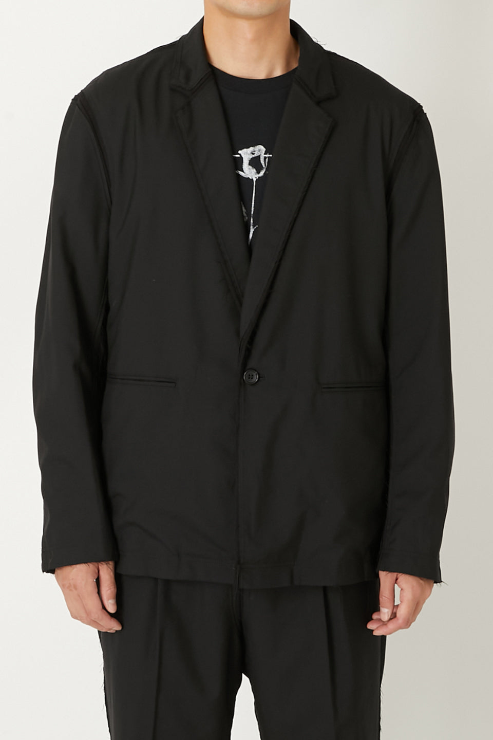 ALMOSTBLACK-Woven Cut Off Layered Jacket-NOWALL