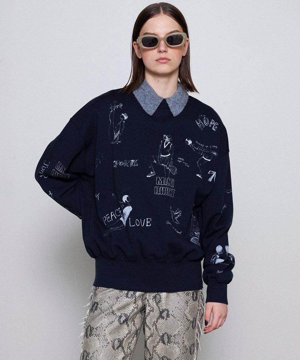 MAISON SPECIAL-【先行販売】Vintage Style Drawing Sweatshirt-NOWALL