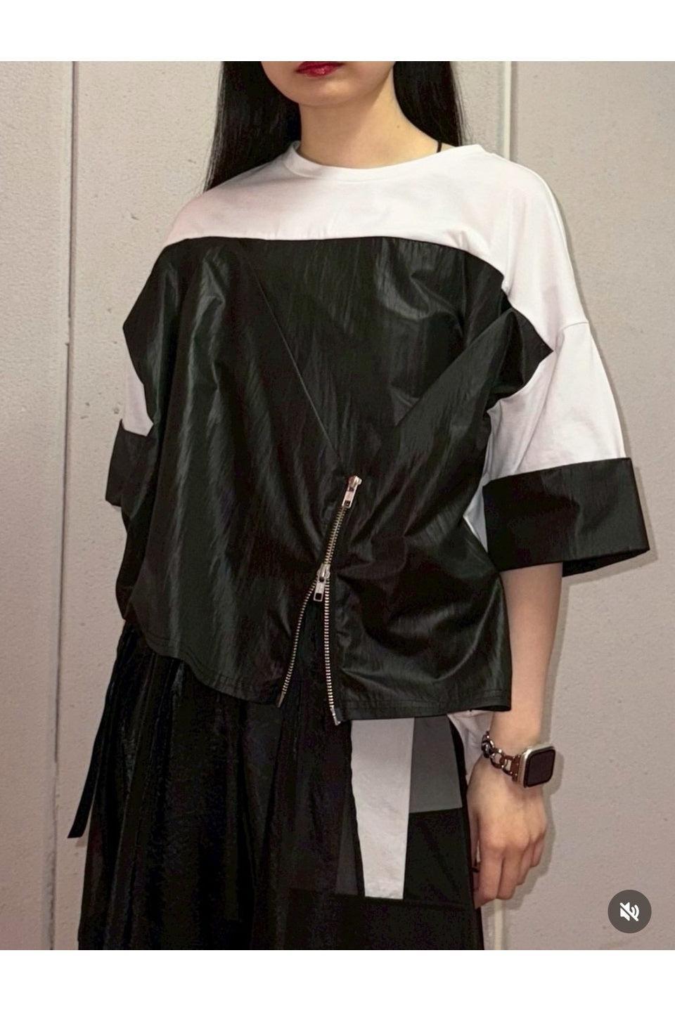 MICALLE MICALLE-Zip Layered Short Sleeve Top-NOWALL