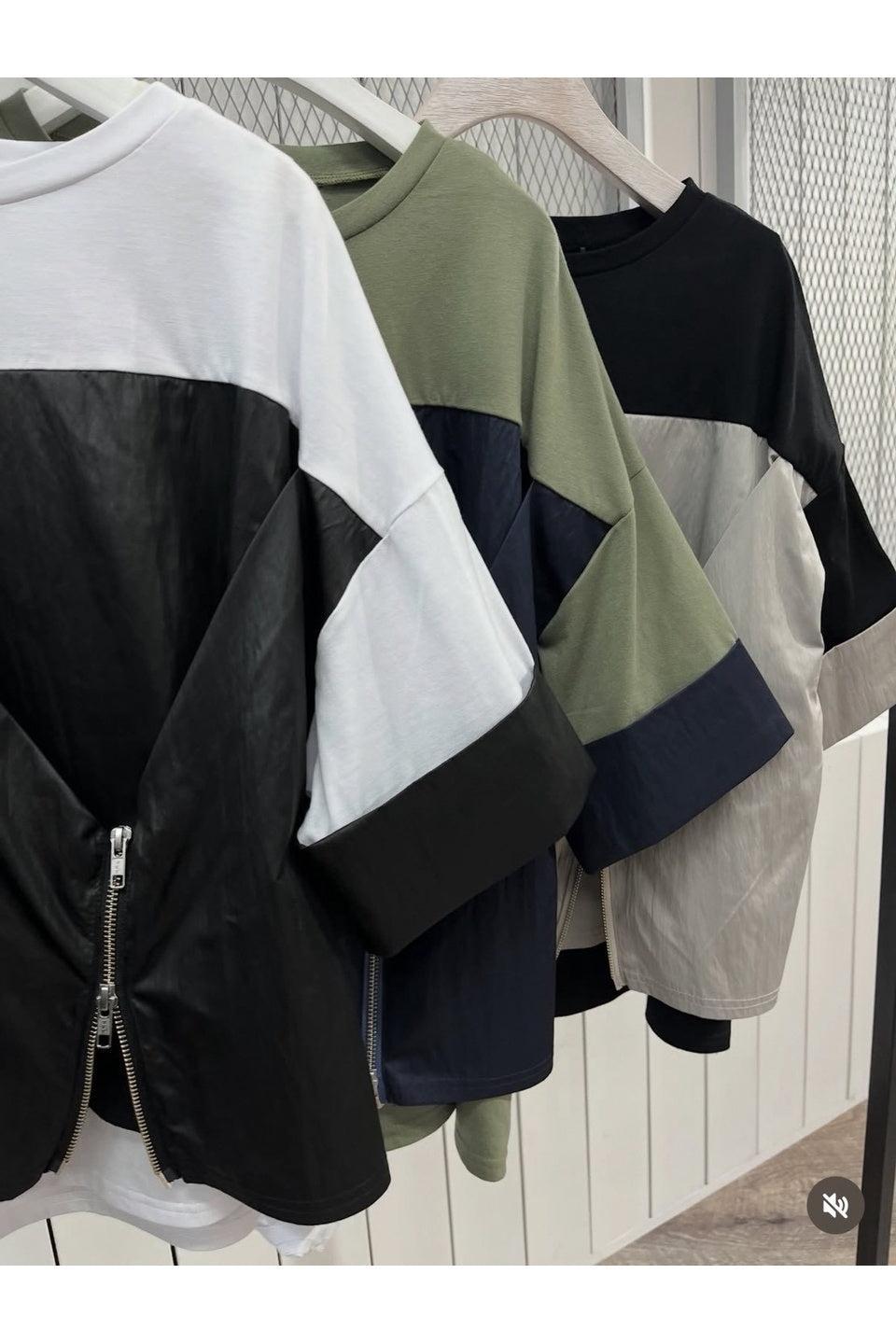 MICALLE MICALLE-Zip Layered Short Sleeve Top-NOWALL